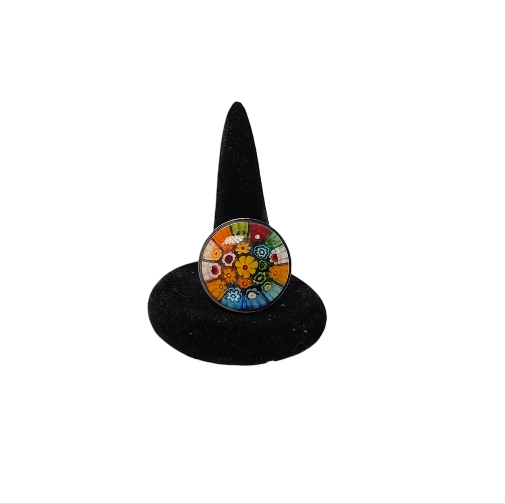 Murano Millefiori Stainless Steel Ring Size  6 1/2 - 7